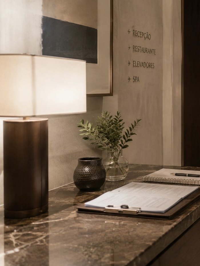 Lobby e corredor de hotel, bastidor da hospitalidade